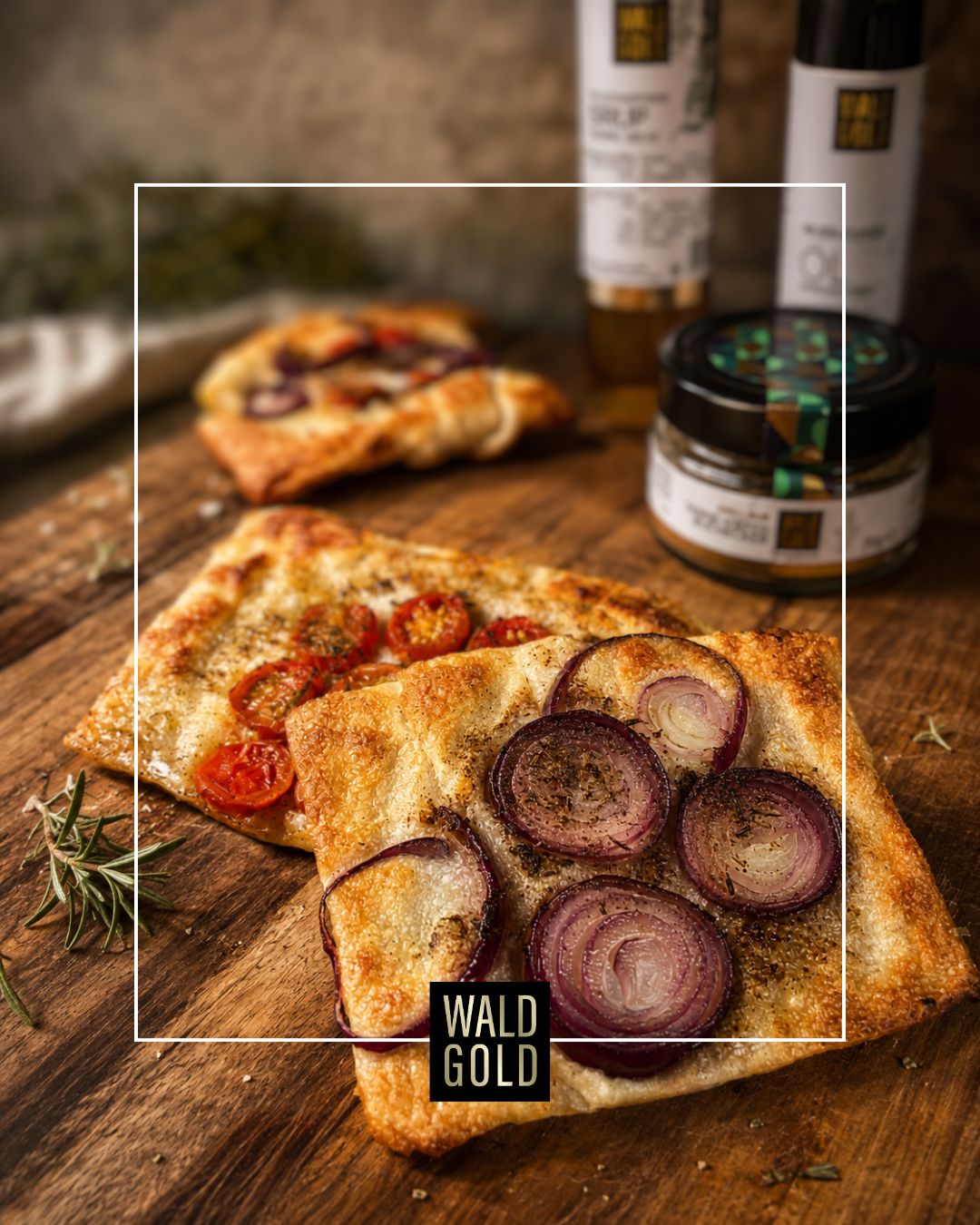 Knuspriger Waldgold-Snack mit Nadelaromen, Tomate oder Zwiebel