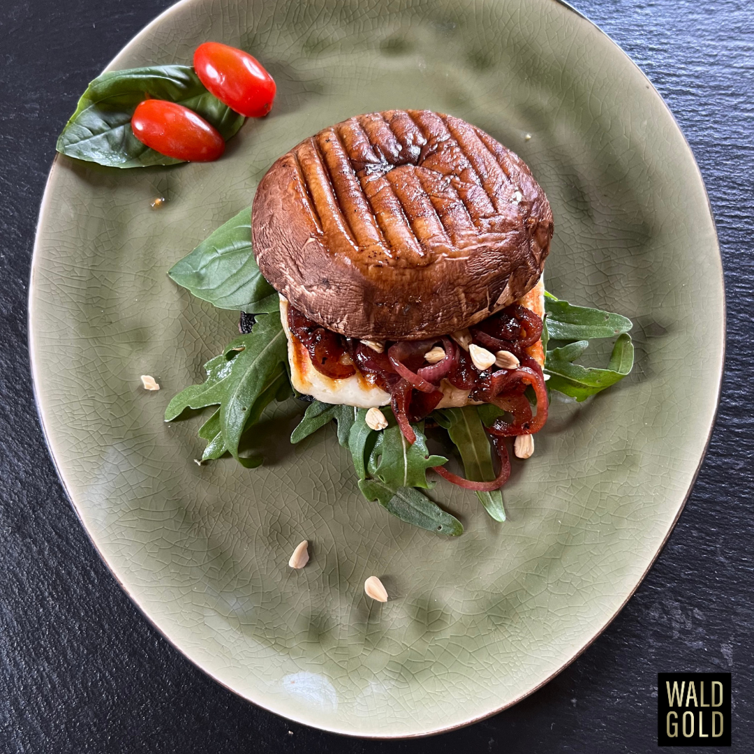 Portobello Burger mit Bucheckern und Tannenspitzensirup