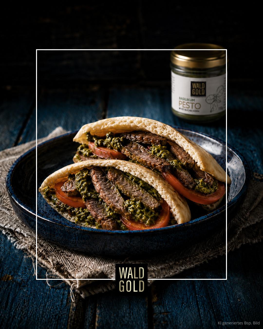 Pita mit Rindfleischstreifen, Tomate und WALDGOLD Basilikum Pesto
