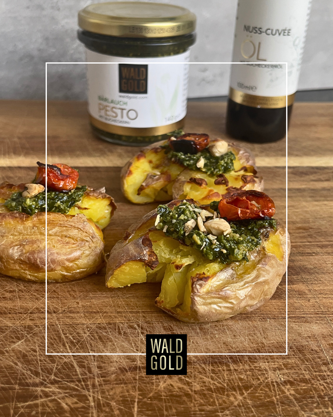 Smashed Potatoes mit Bärlauch Pesto